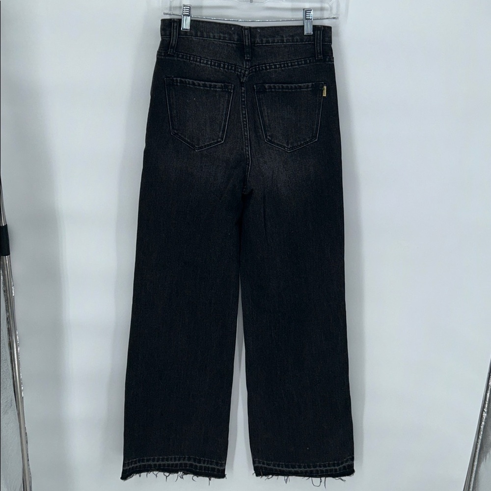 Vibrant M.I.U. Jeans Women's Juniors Size 1 Black Distressed High Rise Wide Leg - Picture 5 of 12
